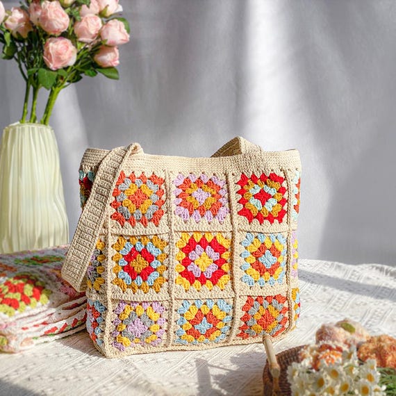 Cotton Crochet Shoulder Bag, Women's Tote Bag, Hand Woven