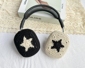Black and White Star Airpods Max Headphone Covers |Crochet AirPods Max Case | AirPod Max Cover |  Sony xm5 cover| Sony xm4 cover