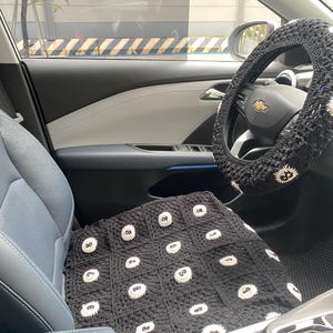Coprisedile per auto, Coprisedili all'uncinetto, Coprivolante quadrato della nonna Coprisedile Copri poggiatesta Accessori per auto, Design degli interni dell'auto
