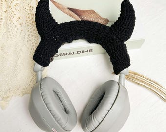 Crochet Horns for Headset, Lightweight and Comfortable, Live Streaming Props, Devil Demon Succubus Satan Cosplay, Witchy Goth,Gamer Gift