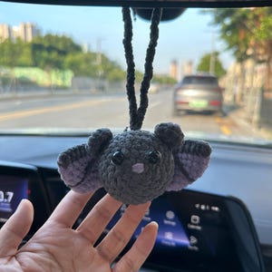 Goth Car Accessory Bat Plush Rear View Mirror Accessory for Women, Men Teens, Halloween Car Mirror Hanging Bat Car Decor, Crochet Car Charm