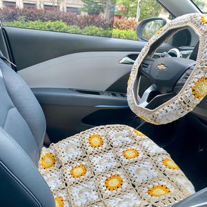 Car Seat Cover,Crochet Seat covers,Granny Square Steering Wheel Cover Seat cover Headrest Covers Car Accessories,Car Interior Design