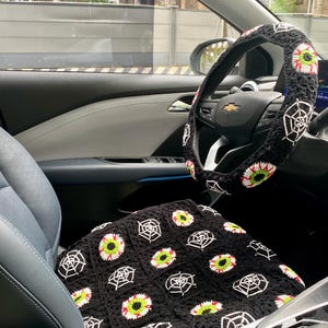 Halloween Car Seat Cover,Crochet Seat covers,Steering Wheel Cover Seat cover Headrest Covers Car Accessories,Car Interior Design