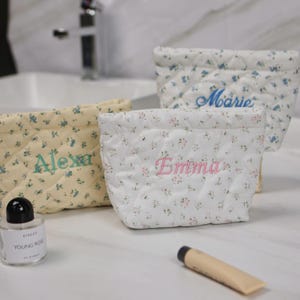 Monogrammed Small Quilted Make Up Bag Floral Makeup Bag Handmade Aesthetic Cosmetic Bag Flower Cosmetic Pouch Quilted CottonTravel Pouch