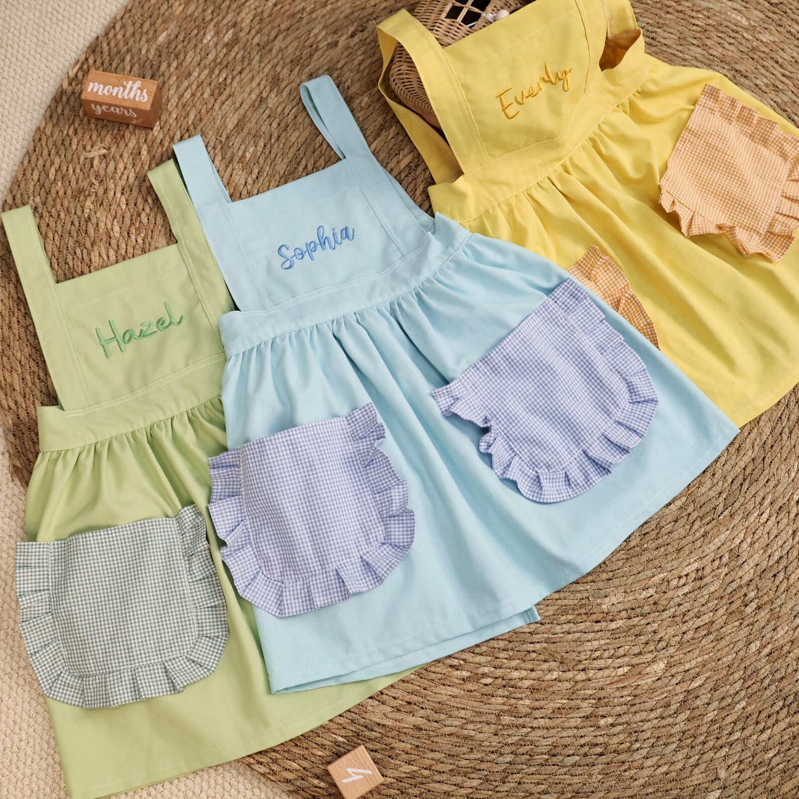 Embroidered Personalized Kids Apron With Ruffle & Pockets - Cotton ...