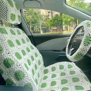 Monstera Car Seat Cover,Crochet Seat covers,Steering Wheel Cover Seat cover Headrest Covers Car Accessories,Car Interior Design