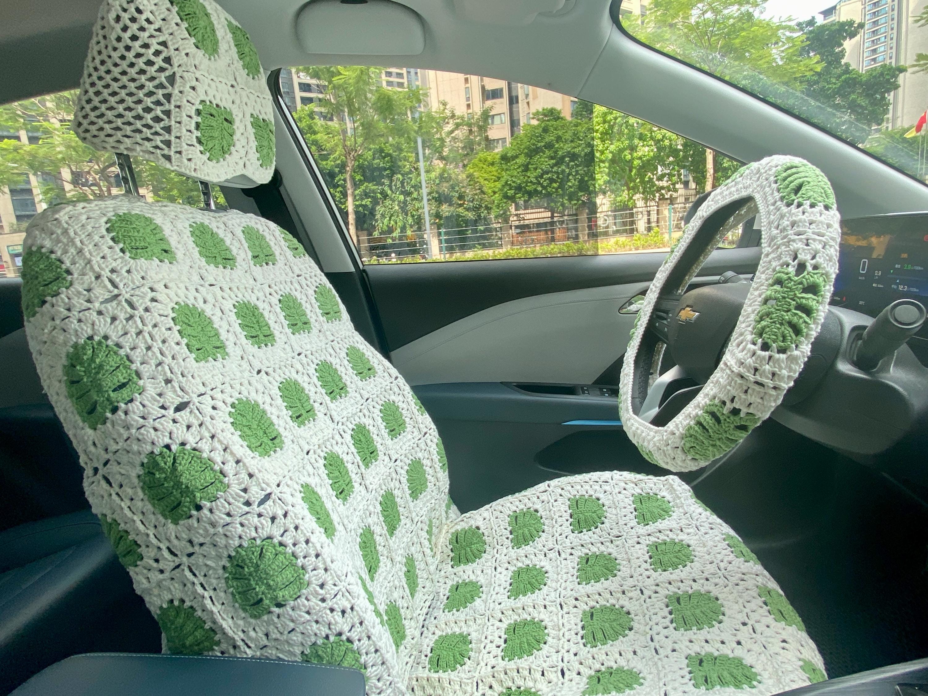Monstera Car Seat Cover,crochet Seat Covers,steering Wheel Cover