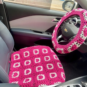 Coprisedile per auto, Coprisedili all'uncinetto, Coprivolante quadrato della nonna Coprisedile Copri poggiatesta Accessori per auto, Design degli interni dell'auto