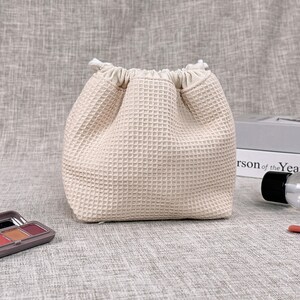 Waffle weave Makeup Bag Cosmetic Bag, Bridesmaid Gift Bag, Christmas Gift, Gift for Her, Travel makeup Bag,
