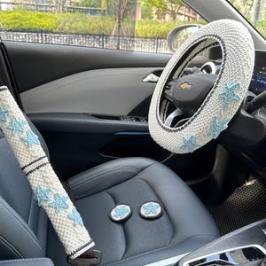 Star Crochet Steering Wheel Cover,Crochet Seat Belt Cover, Steering Wheel Cover crochet,Women car accessories, Crochet car accessories