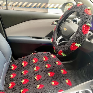 Coprisedile per auto, Coprisedili all'uncinetto, Coprivolante quadrato della nonna Coprisedile Copri poggiatesta Accessori per auto, Design degli interni dell'auto