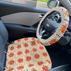 Car Seat Cover,Crochet Seat covers,Granny Square Steering Wheel Cover Seat cover Headrest Covers Car Accessories,Car Interior Design