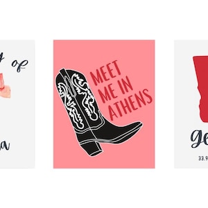 UGA preppy Bow set of 3 prints | Preppy College Wall Prints | College Digital Prints | Preppy Cowgirl College Prints