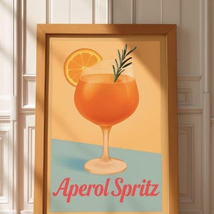 Plakat z koktajlem Aperol Spritz, modny nadruk na wózku barowym, plakat z koktajlem w stylu vintage, drukowana sztuka ścienna, dekoracja ścienna do kuchni, pobieranie cyfrowe