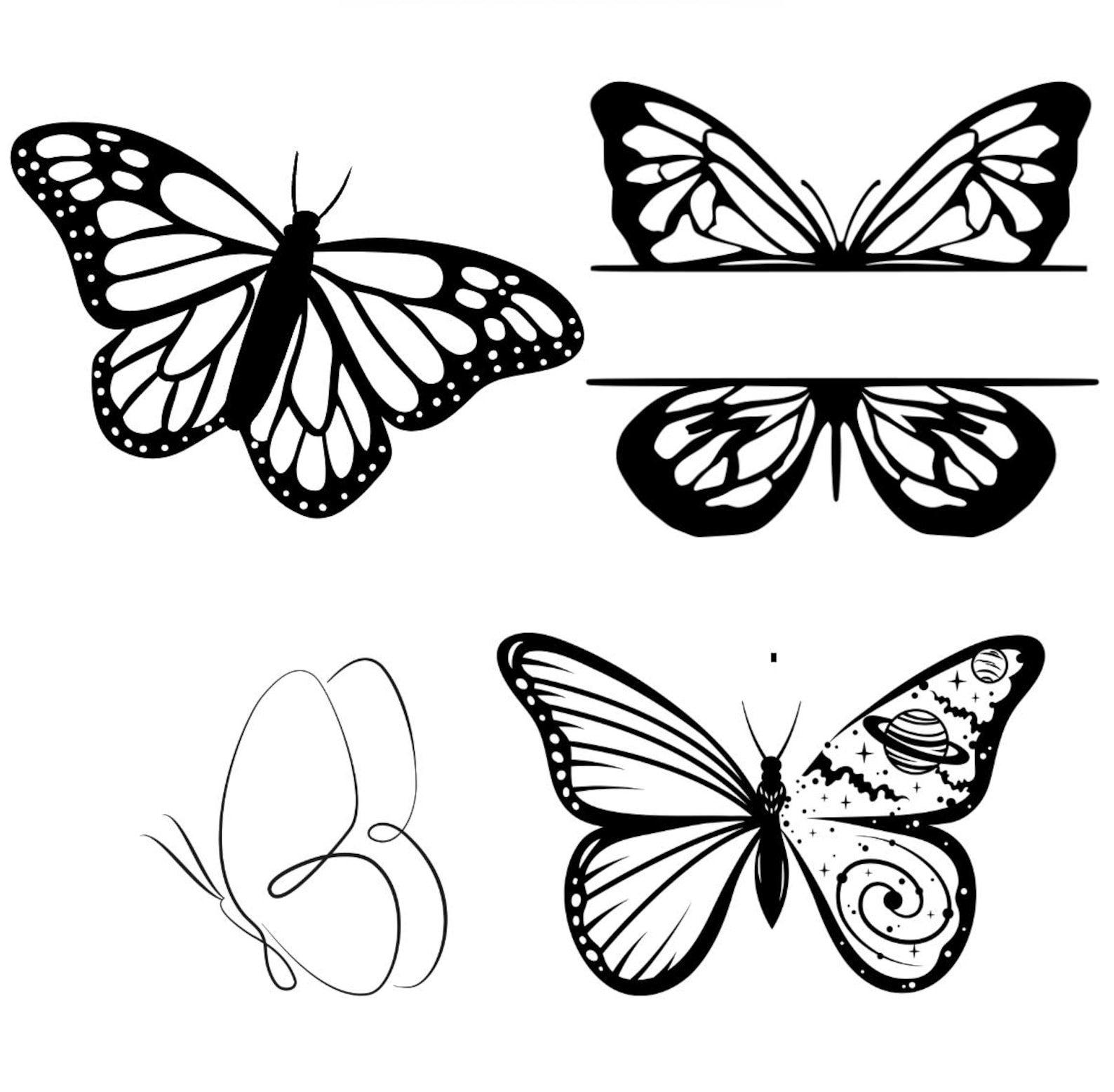 Butterfly Tattoo Template, 100 Butterfly Tattoo Outlines, Fine Line ...