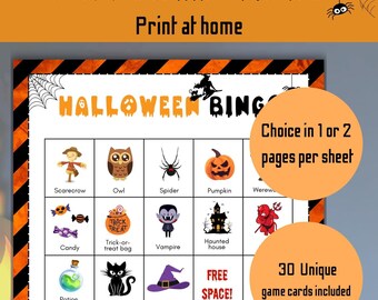 Schede del bingo di Halloween, attività di Halloween, gioco di Halloween per bambini, bingo di Halloween per famiglie, attività per bambini di Halloween, download digitale del bingo, PDF