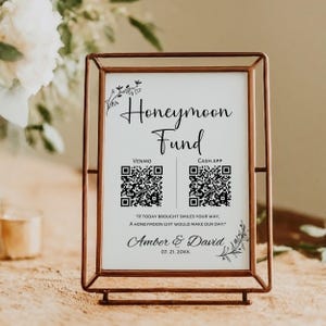 Honeymoon fund, honeymoon fund sign, honeymoon fund qr code, minimalist wedding, modern wedding sign, honeymoon wish, honeymoon qr code,
