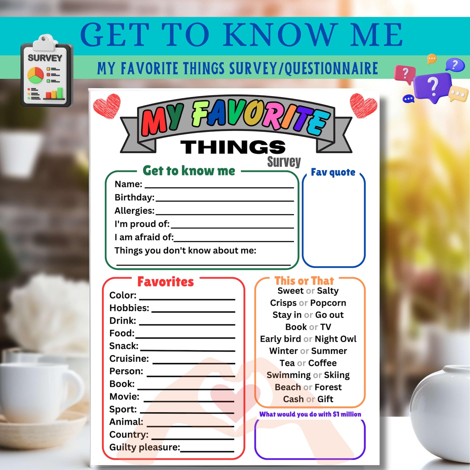 Get to Know Me Questionnaire, Team Building Get to Know Me ...