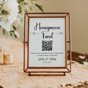 Honeymoon fund sign, honeymoon fund, honeymoon fund qr code, minimalist wedding, modern wedding sign, honeymoon wish, honeymoon qr code,