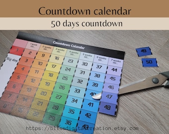 50 days Countdown calendar, countdown birthday, christmas countdown, countdown holiday, kids countdown, advent calendar, Xmas , retirement