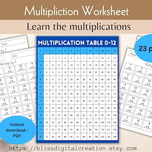 Può includere: Un foglio di lavoro di moltiplicazione stampabile con 23 pagine. Il foglio di lavoro include una tabella di moltiplicazione da 0 a 12 e pagine di pratica per moltiplicare per 2, 3 e 5. Il foglio di lavoro è progettato per aiutare gli studenti a imparare i fatti della moltiplicazione.