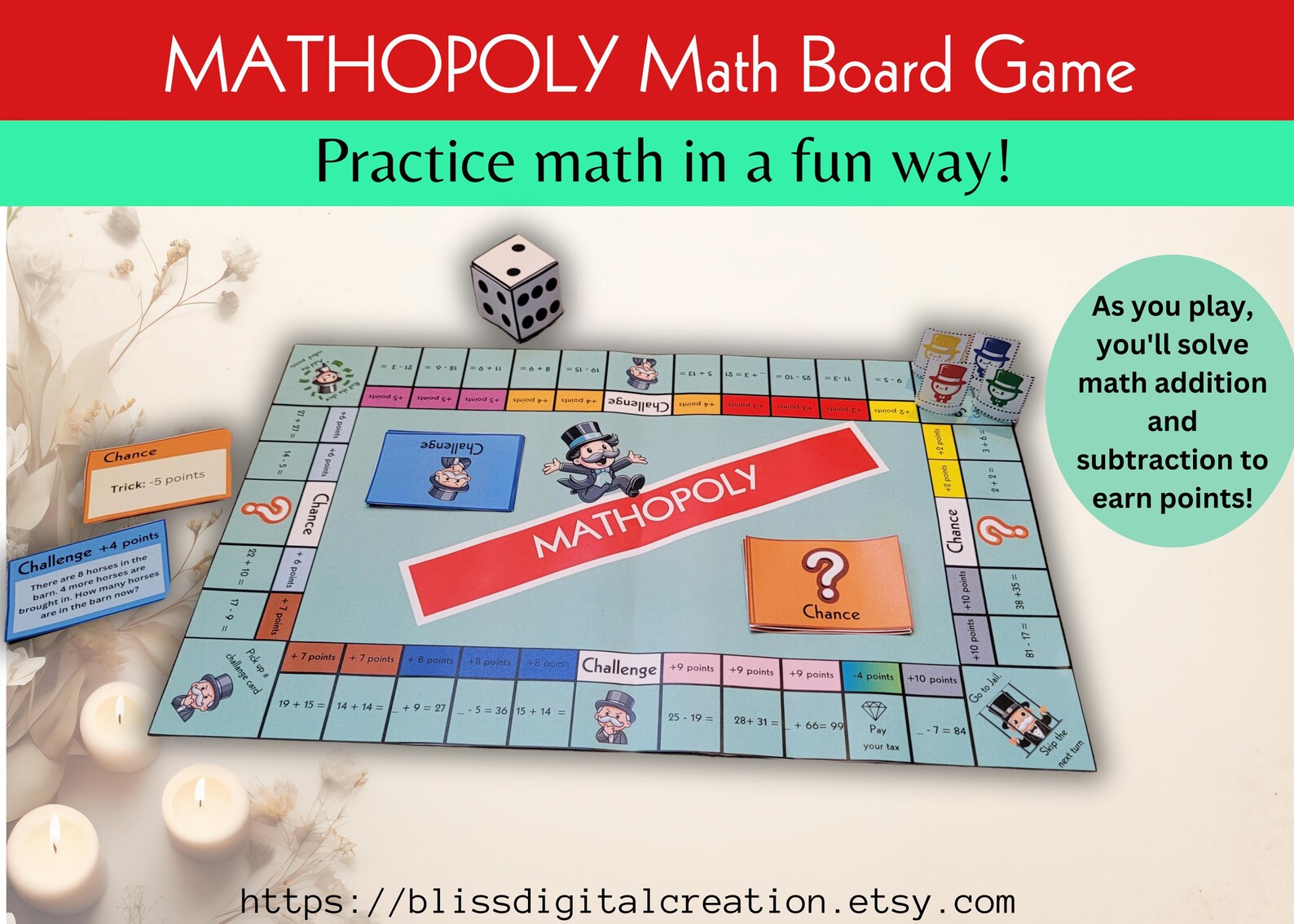 Mathopoly Math Game, Math Addition Subtraction, Math Practice, Math ...