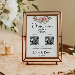 Honeymoon fund, honeymoon fund sign, honeymoon fund qr code, honeymoon qr code, minimalist wedding, modern wedding sign, honeymoon wish,
