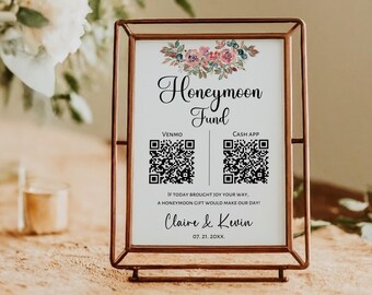 Honeymoon fund, honeymoon fund sign, honeymoon fund qr code, honeymoon qr code, minimalist wedding, modern wedding sign, honeymoon wish,
