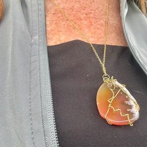 Boho Orange Agate Gemstone Necklace | Handcrafted Natural Stone Jewelry | Unique Statement Piece
