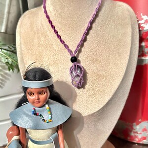 Amethyst Gemstone Necklace – Natural Purple Crystal Pendant for Healing, February Birthstone, Spiritual JewelryGift is on Purple Soft Rope