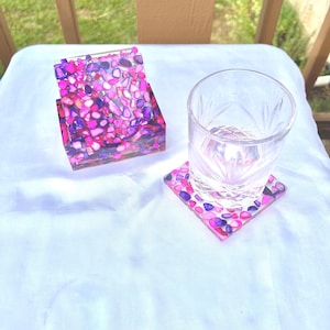 Pink and Purple Gemstone Coasters - Set of Five, Perfect for Home Decor