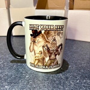 ALPHA WOLF MUG, Human by chance Alpha by choice, hide your wife Alpha is here, funny wolf meme, cringe gifts, gen z gift image 6