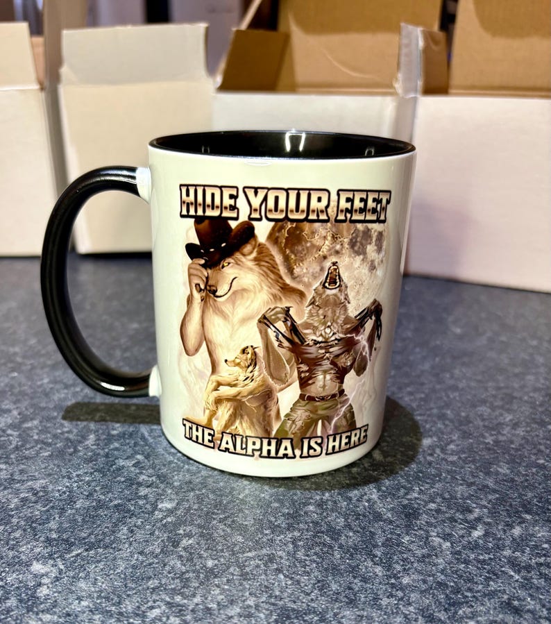 ALPHA WOLF MUG, Human by chance Alpha by choice, hide your wife Alpha is here, funny wolf meme, cringe gifts, gen z gift image 6