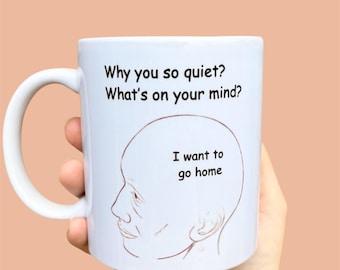 Meme mug, introvert mug, I want to go home, introvert gifts, antisocial club mug, why you so quiet whats on your mind, trending meme gifts