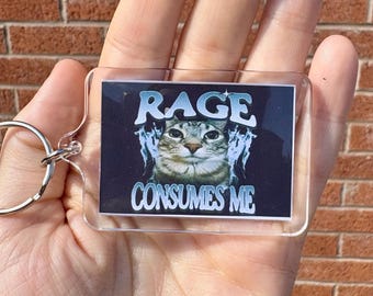 Rage consumes me cat meme keyring, cat lover gifts, funny stocking filler gifts for friends