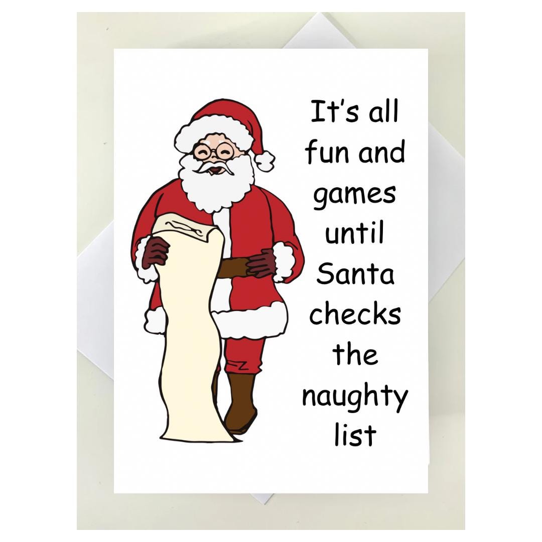 Naughty List Christmas Card, Funny Christmas Cards, Funny Santa Xmas