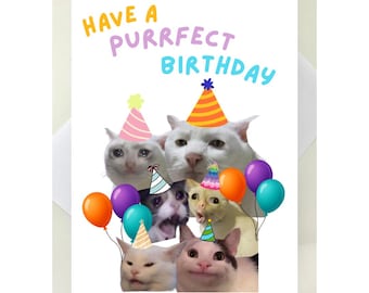 meme cats birthday card, crying cat meme, funny cats, viral memes