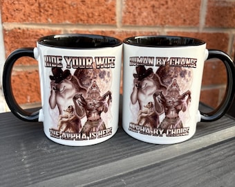 ALPHA WOLF MUG, Human by chance Alpha by choice, hide your wife Alpha is here, funny wolf meme, cringe gifts, gen z gift