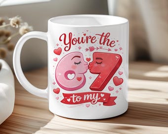 6 7 kissing valentine meme mug, six seven trending meme gift, gen z gifts