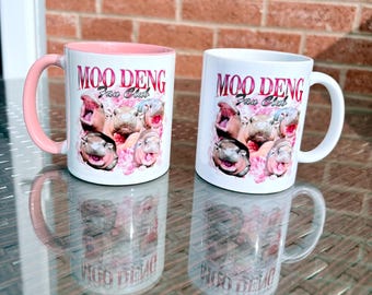 Moo Deng fan club mug, cute baby hippo meme mug