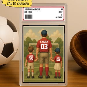 Plaque personnalisée en bloc acrylique de style carte à collectionner, papa homme et enfants, cadeau de fête des pères pour papa footballeur, cadeaux pour mari
