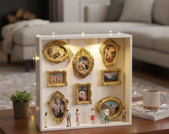 DIY Mini Museum Silhouette Shadow Box with LED Light – Memory Display Gift for Couples, Anniversary, Valentine’s Day Decor
