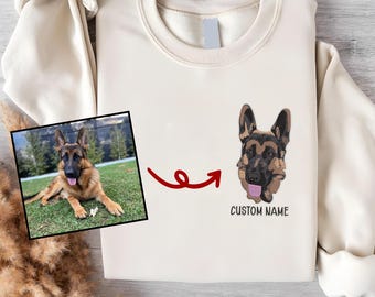 Personalized Pet Embroidery Shirt, Custom Embroidered Pet Photo T-Shirt, Dog Mom Sweater, Dog Face Embroidered Sweatshirt, Dog Lovers Gifts