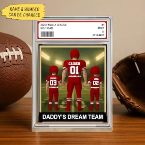 Fußball Nr. 1 Dad Man & Kids Sammelkarte Stil Personalisierte Acrylblock Plakette, Geschenke für Ehemann, Vatertagsgeschenk für Fußballvater