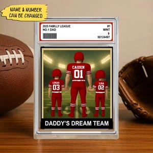 Fußball Nr. 1 Dad Man & Kids Sammelkarte Stil Personalisierte Acrylblock Plakette, Vatertagsgeschenk für Fußball Dad, Geschenke für Ehemann