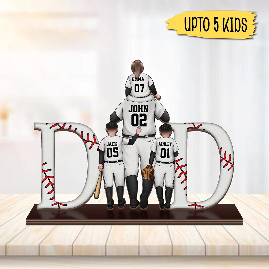 Baseball Dad and Kids Personalized Standing Wood Standee, Father's Day ...
