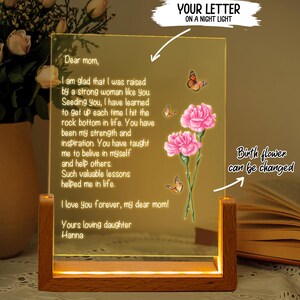 Luz de noche personalizada con letra manuscrita, ideas de regalo para el Día de la Madre, regalo para el Día de la Madre, cumpleaños de la abuela, regalo de flores DIY para el mes de nacimiento