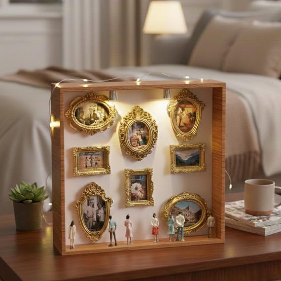 DIY Mini Museum Silhouette Shadow Box with LED Light – Memory Display Gift for Couples, Anniversary, Valentine’s Day Decor