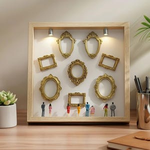 DIY Mini Museum Silhouette Shadow Box with LED Light – Memory Display Gift for Couples, Anniversary, Valentine’s Day Decor Wood Frame