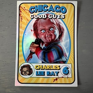 Sticker sur le thème des cartes de sport du film d'horreur, Chucky